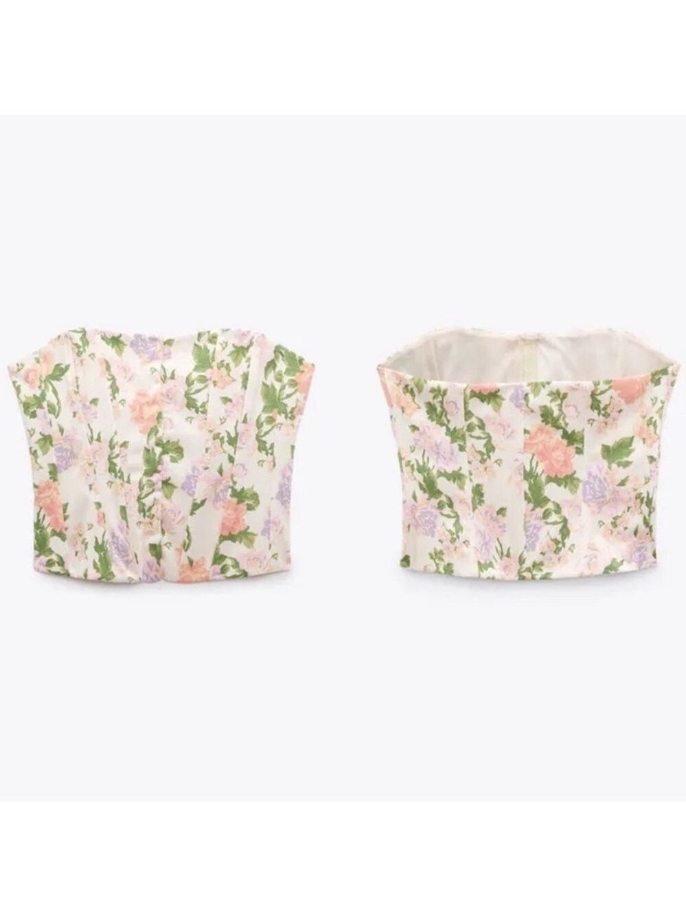 Zara pastel multicoloured floral flower print corset bustier crop top NWT